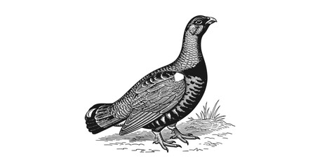 Fototapeta premium Detailed black grouse side view in vintage ink style