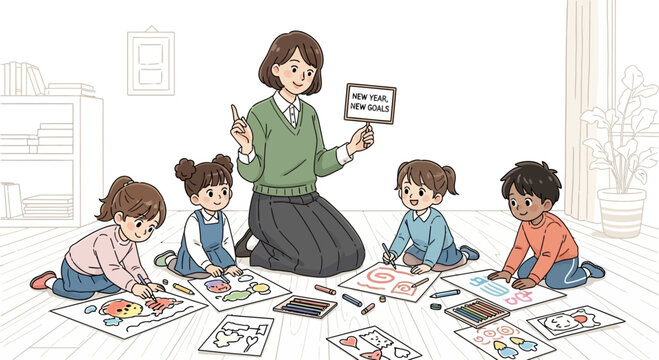 Preschool Teacher Inspires Children to Embrace New Year Goals and Creative Art Activities