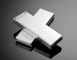 “Silver Foil Bar Packaging Mockup on Reflective Surface