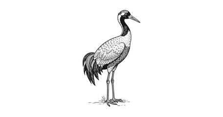 Obraz premium Detailed crane bird sketch in black and white with intricate feathers
