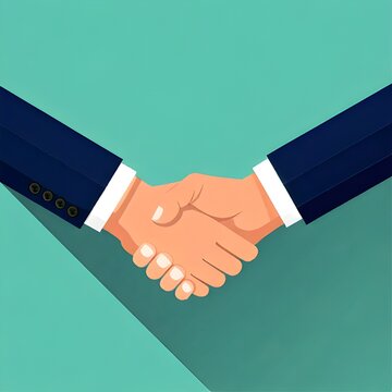 Illustration of a Business Handshake on Teal Background.