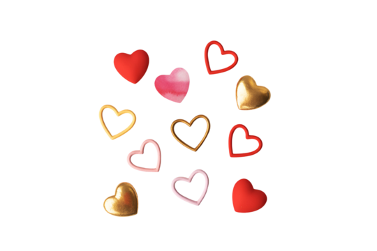 Collection of colorful heart shapes isolated on transparent background