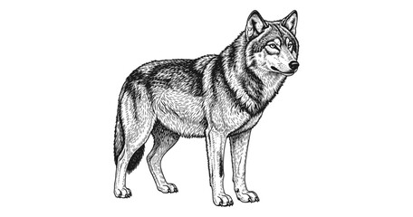 Fototapeta premium Realistic black and white wolf drawing in detailed ink style