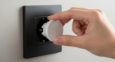 Outlet Installation: A person's hand delicately maneuvers an outlet cap, setting it in place for safe and efficient power management.