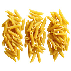 Three piles of golden pasta