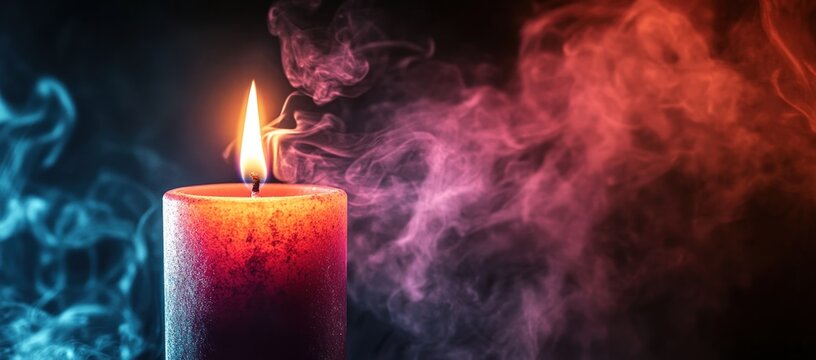 Mystic candle flame illuminating the darkness with vibrant hues, evoking warmth and serenity