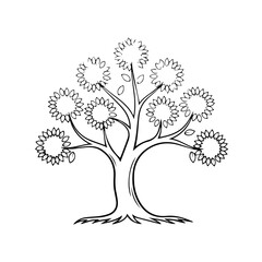 Obraz premium Minimalist graphic depiction of a flourishing plant, showcasing organic development and environmental harmony, perfect for design elements or conceptual projects to represent growth and nature