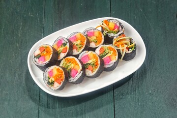 Kimbap or gimbap is a typical Korean rice roll