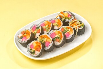Kimbap or gimbap is a typical Korean rice roll