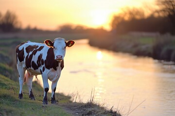 Calf by the River at Sunset