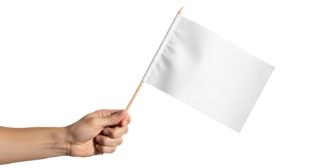 Hand holding white flag isolated on transparent background