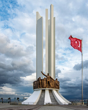 Izmir, Turkey - November 28, 2018 : The Ataturk Statue in Karsiyaka Coastline of Izmir City. Ataturk is founder of modern Turkish Republic.