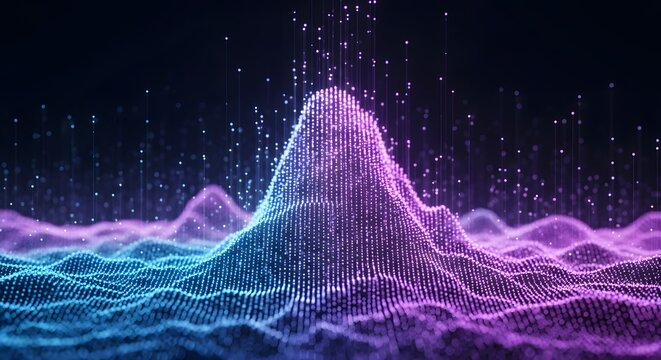 Abstract purple digital wave technology background with glowing particles
