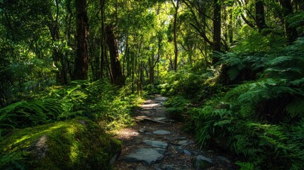 Fototapeta premium Whispering Trails: A Journey Through a Lush Forest