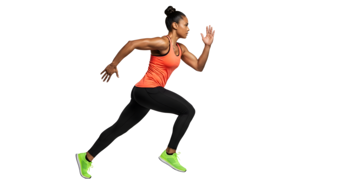 Athletic woman sprinting in sportswear isolated on black background, fitness and training concept