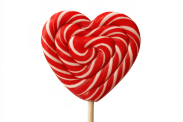 Heart shaped lollipop featuring red and white stripes, symbolizing love and sweetness for valentine's day celebrations