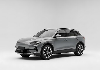 Modern Gray Electric SUV Showcased in a Studio with Clean White Background