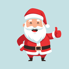Happy cartoon Santa Claus giving a thumbs up gesture, wearing his traditional red suit and hat, with a big white beard.