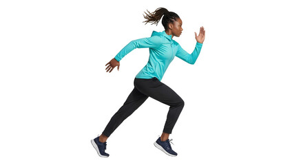Athletic woman running fast in sportswear isolated on white background, fitness and exercise concept, perfect for sports advertising