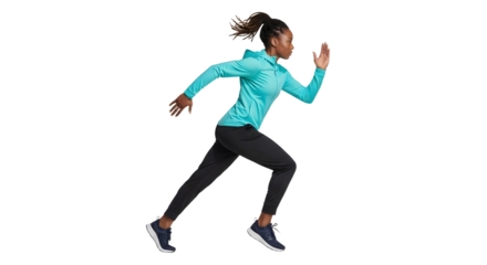 Athletic woman running fast in sportswear isolated on white background, fitness and exercise concept, perfect for sports advertising