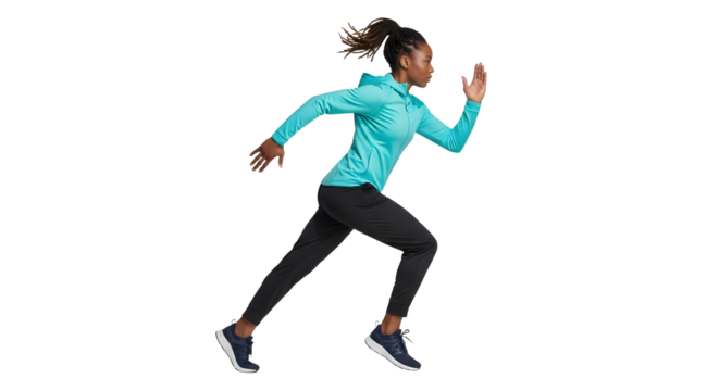 Athletic woman running fast in sportswear isolated on white background, fitness and exercise concept, perfect for sports advertising - Powered by Adobe