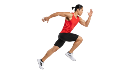 Athletic woman running sprint in sportswear on white background, fitness training and exercise concept, perfect for sports campaigns