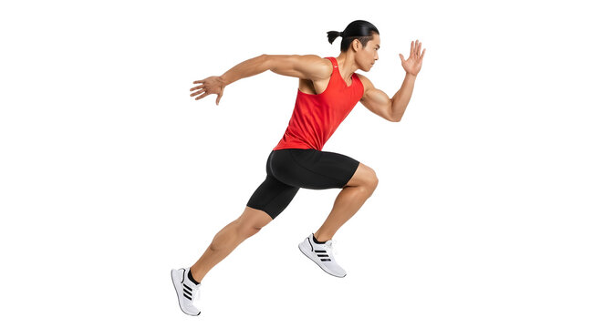 Athletic woman running sprint in sportswear on white background, fitness training and exercise concept, perfect for sports campaigns - Powered by Adobe