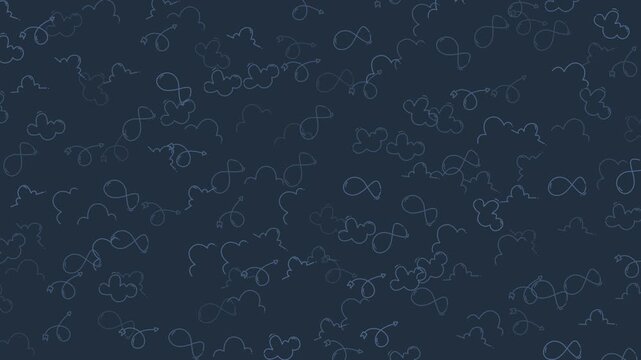 Dark blue background with clouds and infinity arrow symbols. Suitable for business presentations, websites, and social media graphics. Perfect for futuristic or abstract concepts