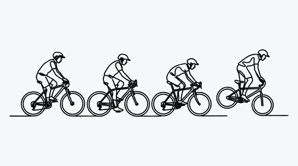 Obraz premium Cyclists Riding Bikes in Continuous Line Drawing Vector Illustration