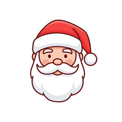 Cartoon illustration of Santa Claus head with red hat and white beard, isolated on a white background.