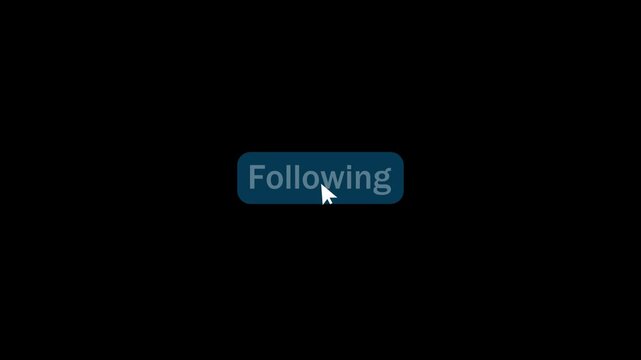 Animated follow Button. Click on follow button with arrow cursor. Follow call to action button animation.