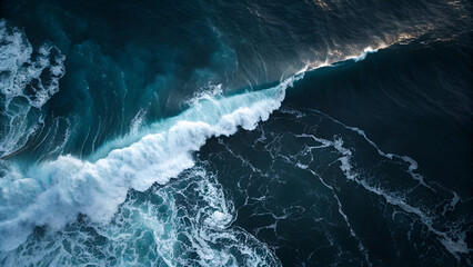 Top view dark blue sea water wave Big wave in black sea Top-down form aerial view Drone high quality camera.
