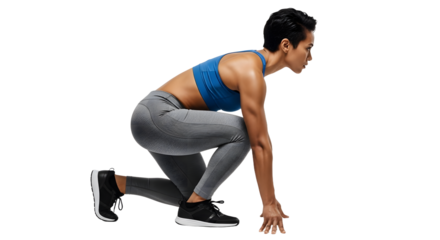Athletic woman in starting position ready to run isolated on black background, perfect for sports and fitness projects