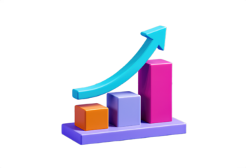 3D Colorful Bar Graph with Ascending Arrow
