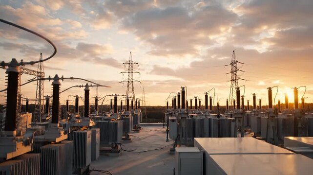 electrician performs inspection and maintenance at substation. technician services switchgear and transformer. worker adjusts cabinet during dusk. inspection recorded remotely. substation secured.