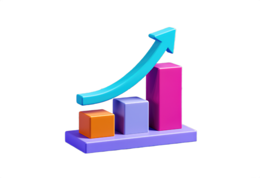3D Colorful Bar Graph with Ascending Arrow