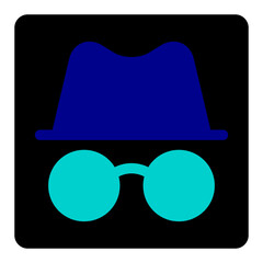 Minimalist Outline Hat and Glasses Silhouette Icon for Incognito Mode