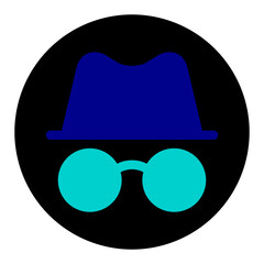 Minimalist Outline Hat and Glasses Silhouette Icon for Incognito Mode