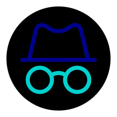 Minimalist Outline Hat and Glasses Silhouette Icon for Incognito Mode