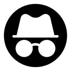 Minimalist Outline Hat and Glasses Silhouette Icon for Incognito Mode