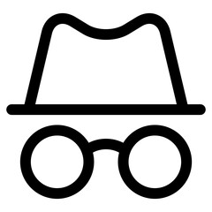 Minimalist Outline Hat and Glasses Silhouette Icon for Incognito Mode