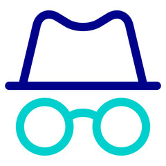 Minimalist Outline Hat and Glasses Silhouette Icon for Incognito Mode