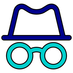 Minimalist Outline Hat and Glasses Silhouette Icon for Incognito Mode