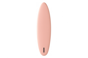 Pink longboard surfboard for surfing isolated on a transparent background, summer watersports equipment