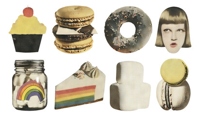 Colorful Dessert Illustrations and a Unique Vintage Style with Transparent Background