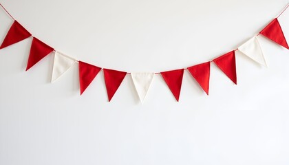 Obraz premium Red and white fabric bunting hanging on a plain background 