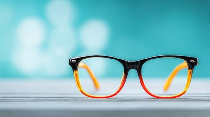 Stylish eyeglasses resting calmly on polished wooden table surface clear vision aid for reading and daily use essential optical accessory.