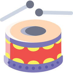 Drum and Drumsticks Percussion Instrument Illustration with Red Blue Yellow and Purple Colors on Transparent Background