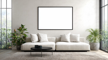Salon moderne canapé et plantes vertes