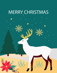 Elegant Illustrated Christmas Cards with Reindeer and Festive Decorations on Teal Background